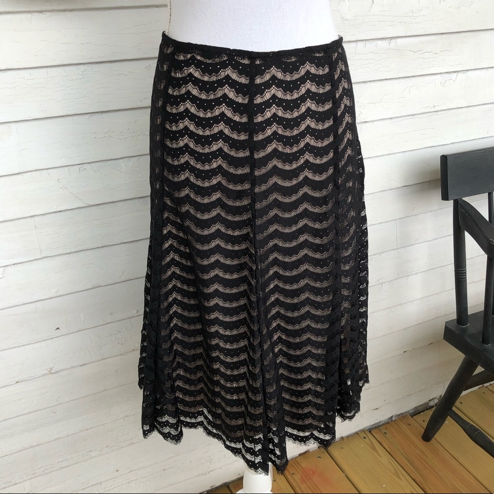 Nude Beige with Black Scalloped Lace Midi Skirt - Picture 1 of 5